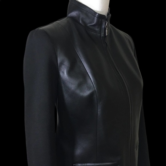 Talbots Black Leather-Front Motorcycle Jacket 2 - Picture 7 of 11